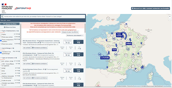 critères de recherche Parcoursup 2