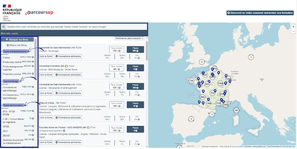 critères de recherche Parcoursup